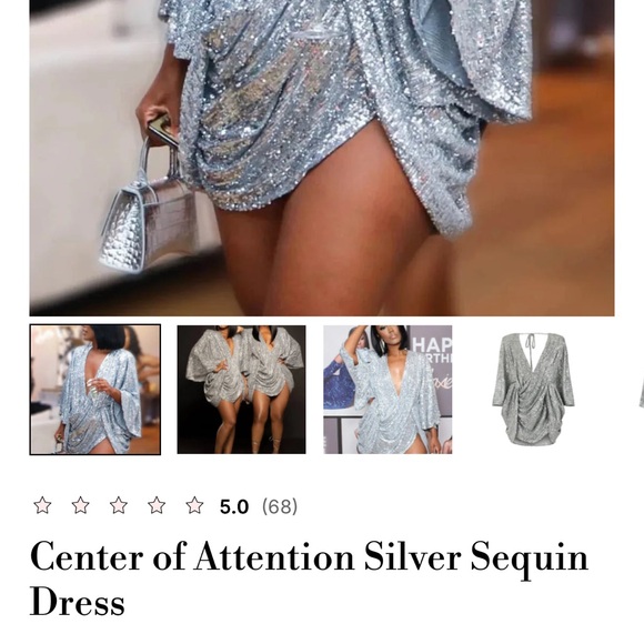 “Center of Attention” by Ellae Lisque Silver Sequin Wrap Dress only worn 1x - Picture 2 of 6